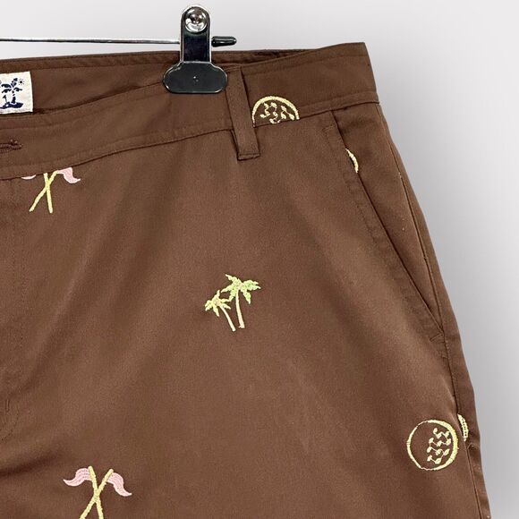 Coral Bay Golf Capri Pants Women 18 Brown Tropical Metallic Embroidery i85 - Picture 2 of 12